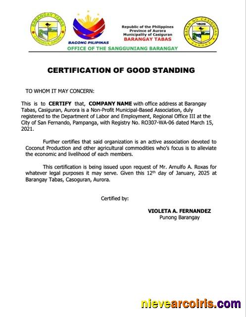 Philippines certification of good standing, version 4